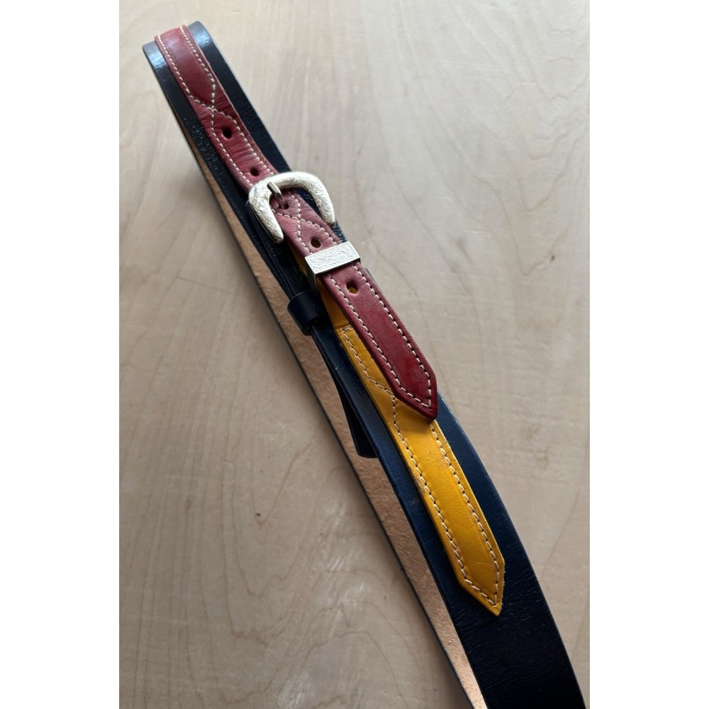 Vtg Catherine Dial Easley Belt 1990s Colorblock Large Navy Red Yellow 38" Long